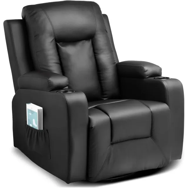 M Goods M-Goods - Relaxfauteuil – TV Fauteuil Draaibaar 360° – Relaxstoel met Ligfunctie en Voetsteun – Zwart – Belastbaar tot