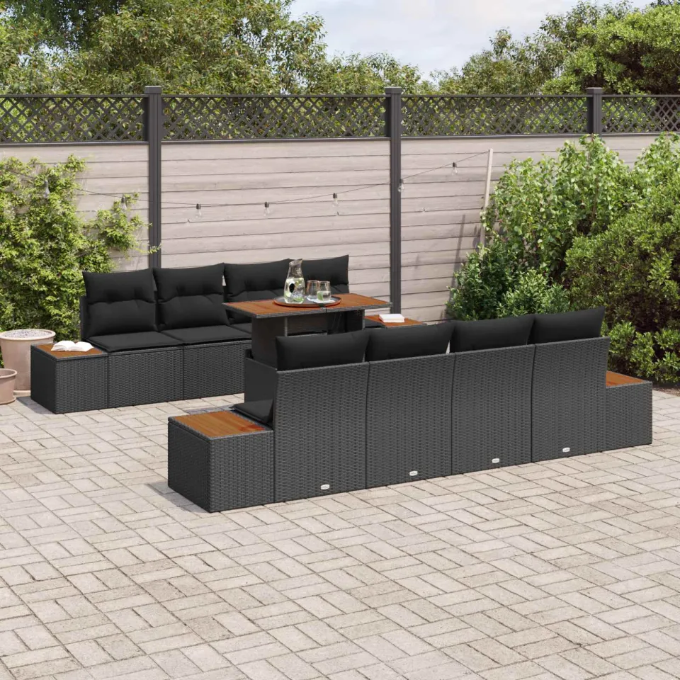 vidaXL Tuin Sofa Set 9 st Zwart Poly riet, foto 3