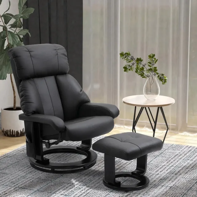 MEUNIQ massagestoel met hocker 76 x 80 x 102 cm zwart, 10-punts vibratiemassage, verstelbare rugleuning, 360° draaibare fauteuil met afstandsbediening