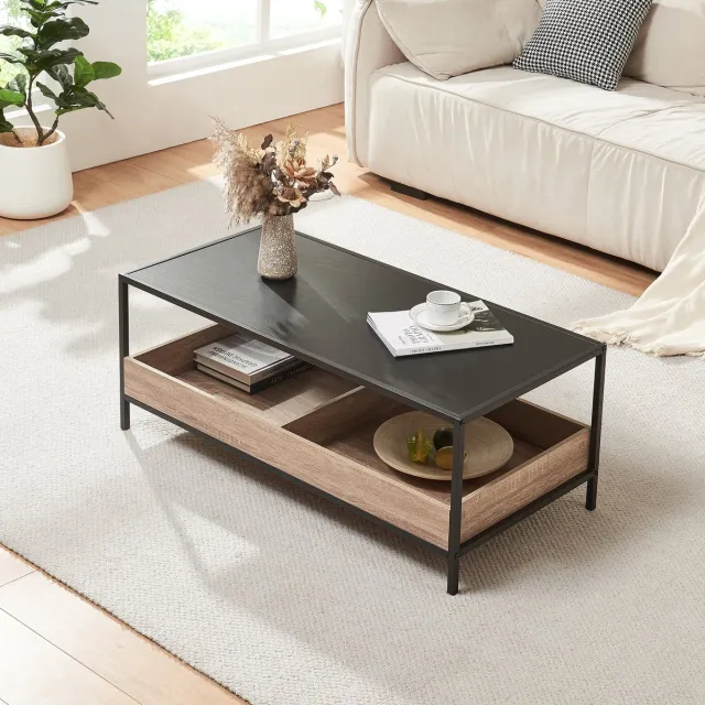 en.casa Salontafel Belana 100x48x39 cm zwart en eikenkleurig [en.casa]
