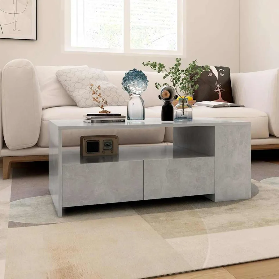 vidaXL Salontafel 102x55x42 cm bewerkt hout betongrijs grijs, foto 3