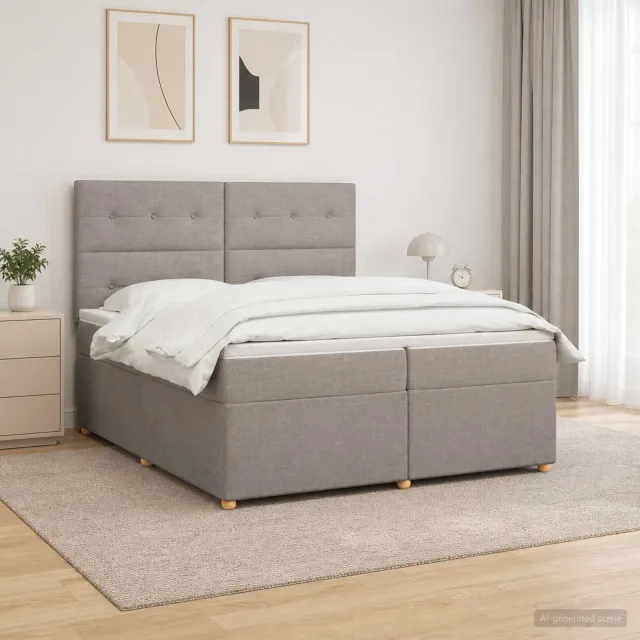 vidaXL Boxspringbed met matras met hoofdeinde Taupe 200 x 200 cm Stof