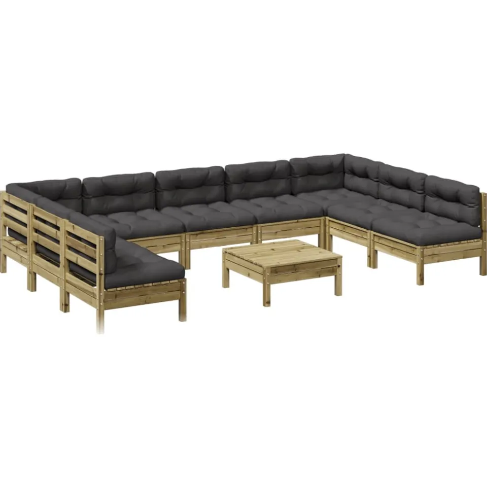vidaXL 10-delige Loungeset met kussens geïmpregneerd grenenhout Bruin