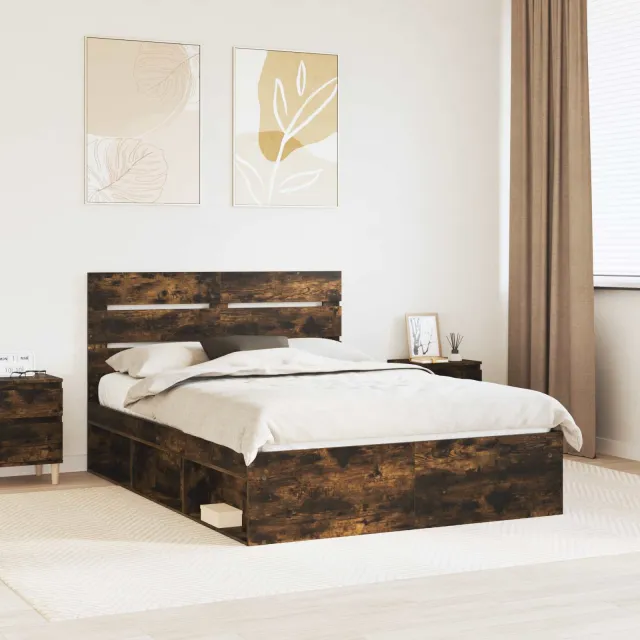 vidaXL Bedframe Gerookt eiken 140 x 200 cm Bewerkt hout Bruin