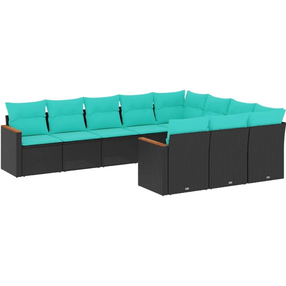vidaXL 10-delige tuinbankset met kussens van zwart polyrotan, foto 3