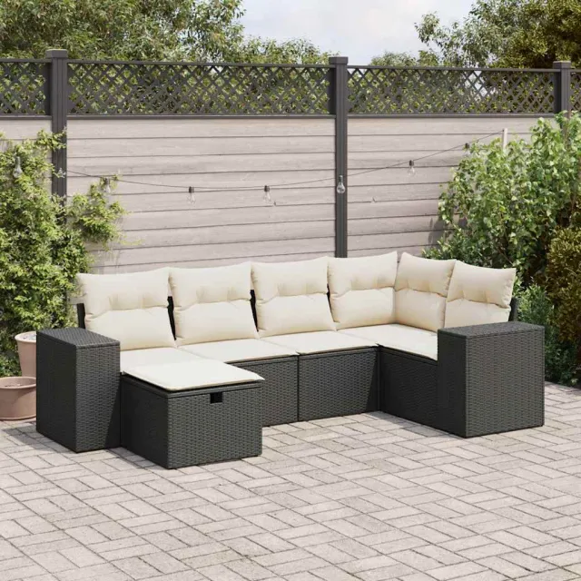 vidaXL 6-delige Loungeset met kussens poly rattan zwart, foto 2