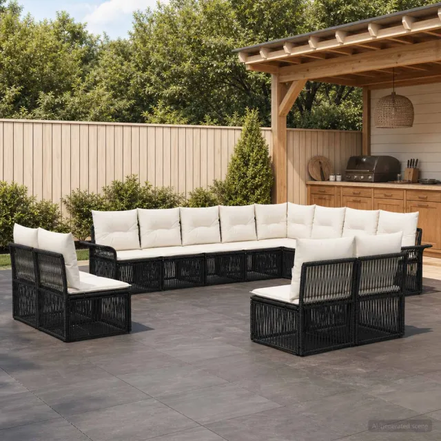 vidaXL Tuinbankenset 12 st Zwart poly rattan