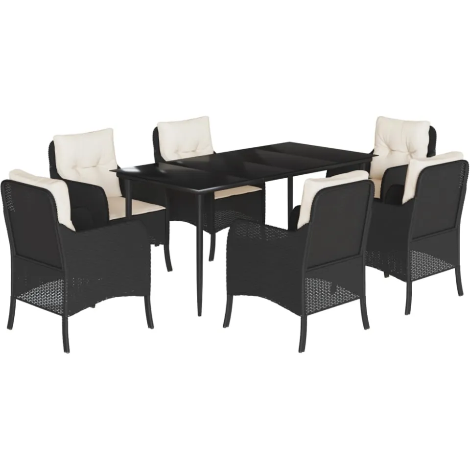 vidaXL 7-delige Tuinset met kussens poly rattan zwart, foto 3