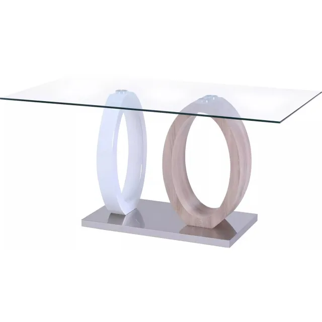 Vente-unique Eettafel AYANE - gehard glas en MDF - Eik en wit Transparant