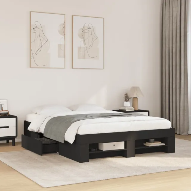 vidaXL Bedframe bewerkt hout zwart 120x190 cm