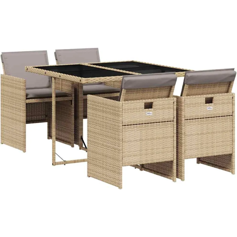 vidaXL 5-delige Tuinset met kussens poly rattan gemengd beige, foto 3