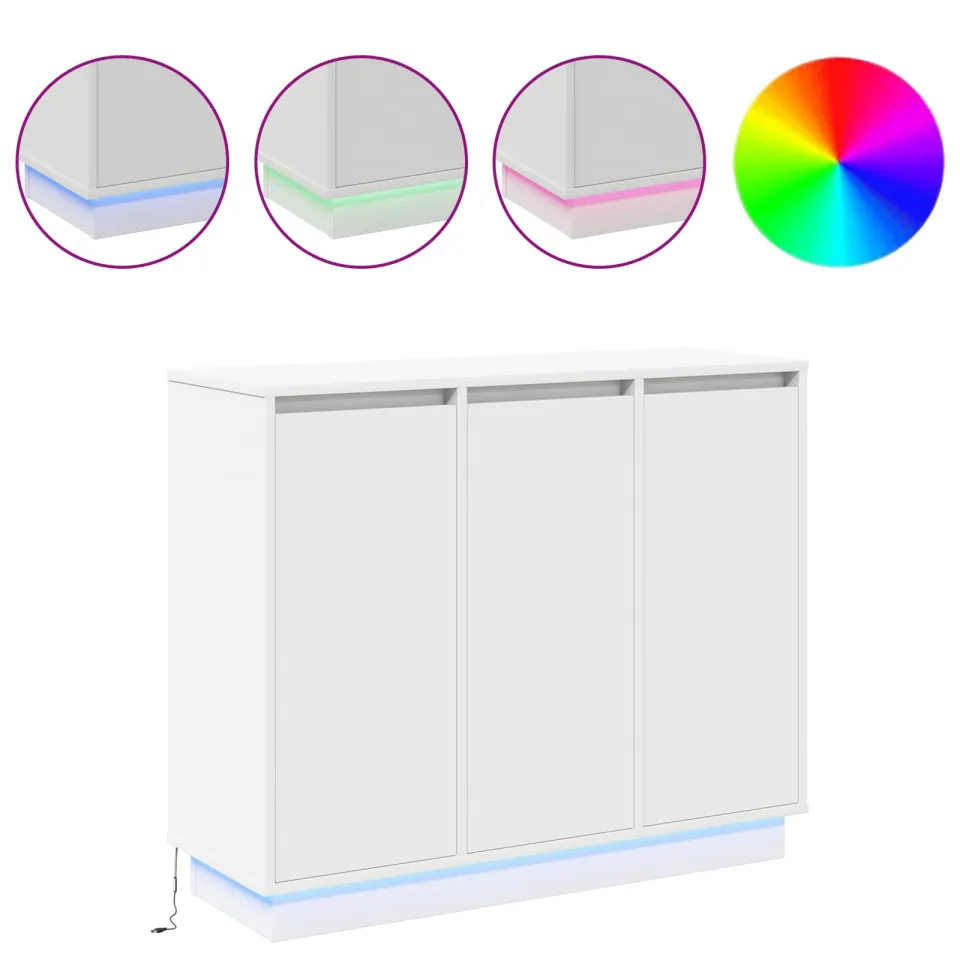 vidaXL LED Sideboard Wit 90 x 32 x 75 cm Bewerkt hout, foto 3