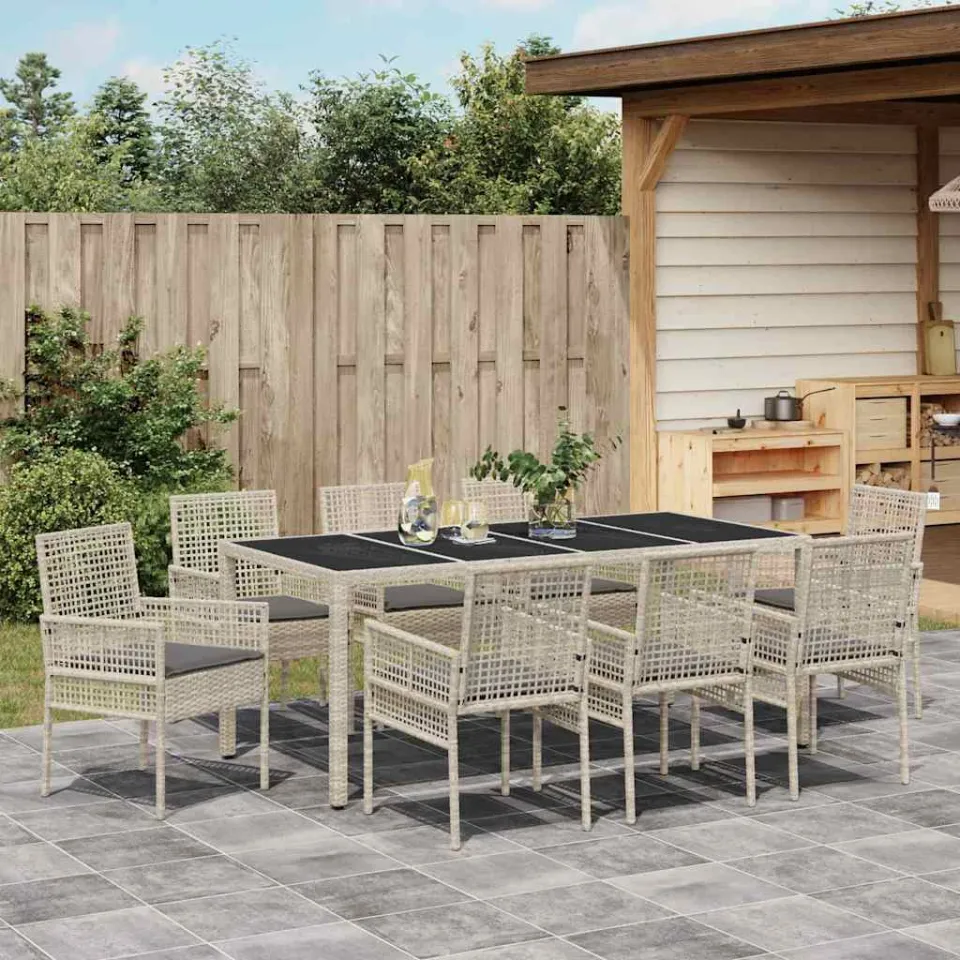 vidaXL Tuin eettafelset 9 st Lichtgrijs poly rattan, foto 3