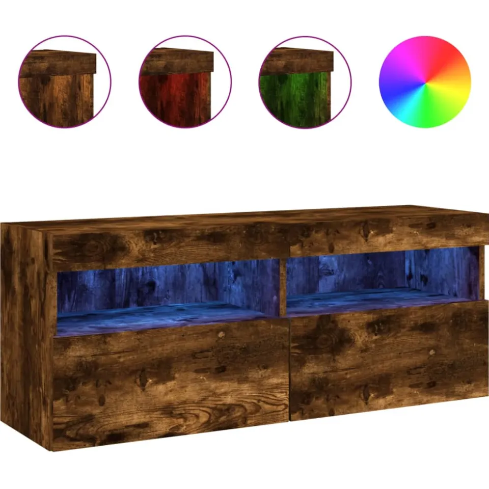 vidaXL Tv-wandmeubel met LED-verlichting 100x30x40 cm gerookt eiken Bruin