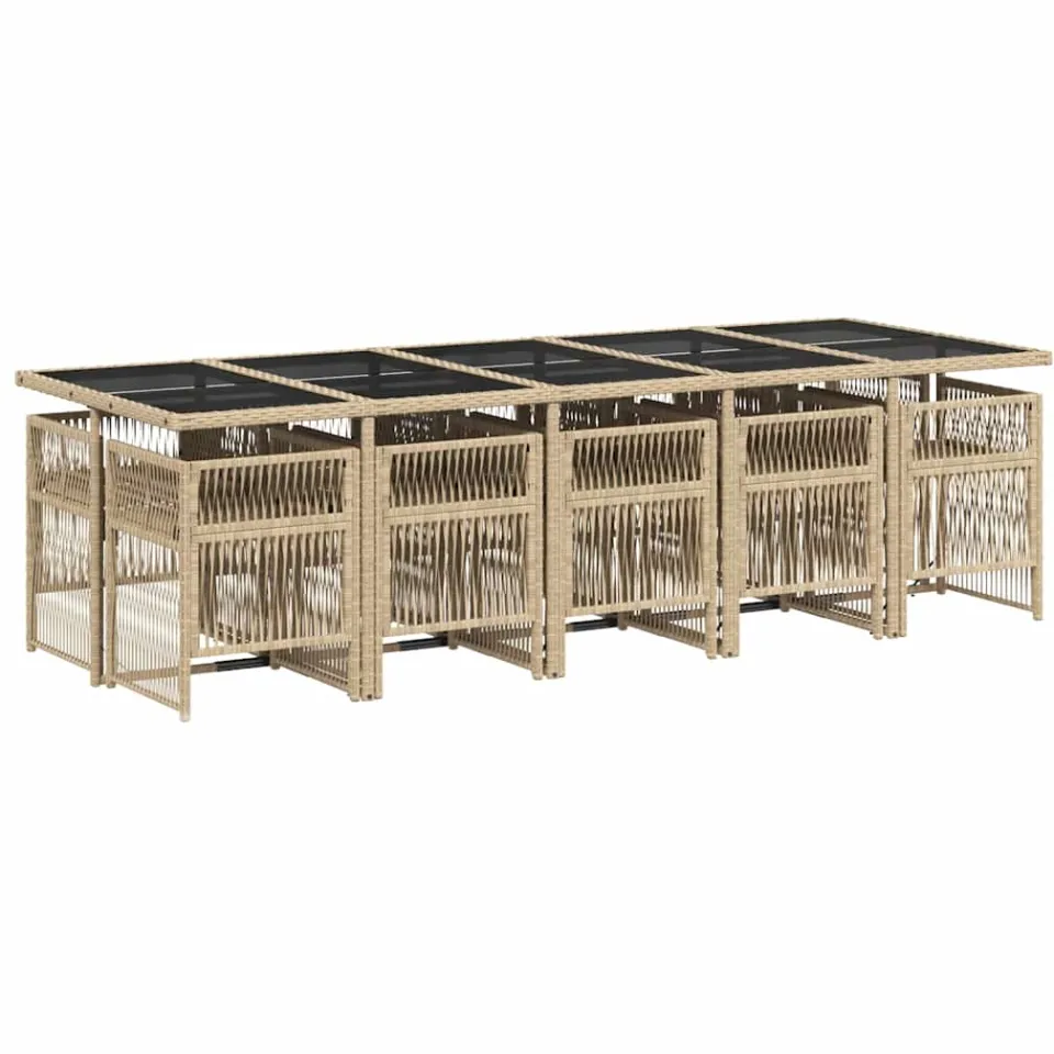 vidaXL 11-delige Tuinset met kussens poly rattan gemengd beige, foto 4