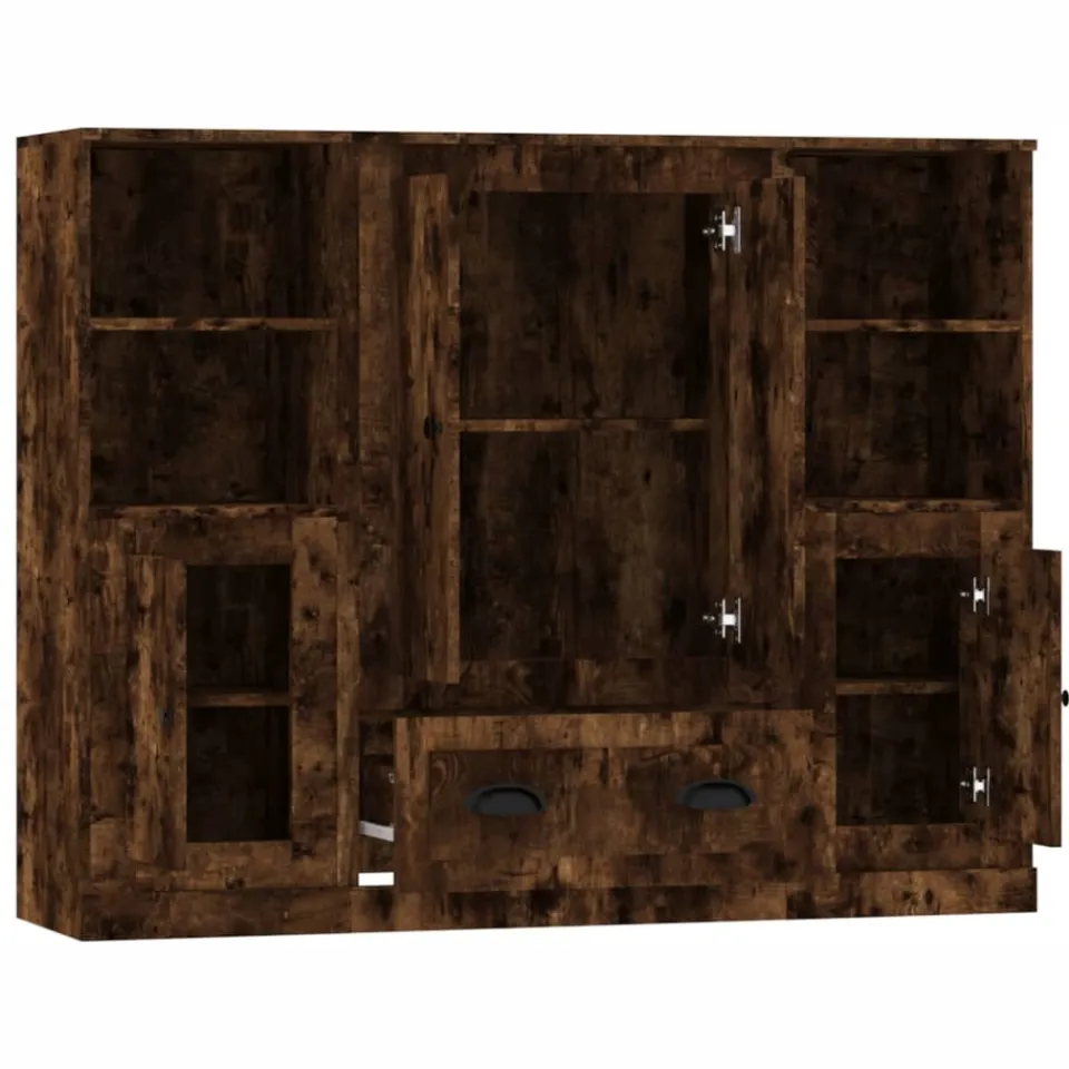 vidaXL Hoge kasten 3 st bewerkt hout gerookt eikenkleurig, foto 4