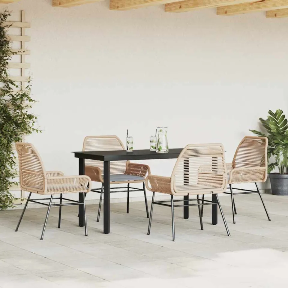 vidaXL 5-delige Tuinset met kussens poly rattan glas bruin, foto 2