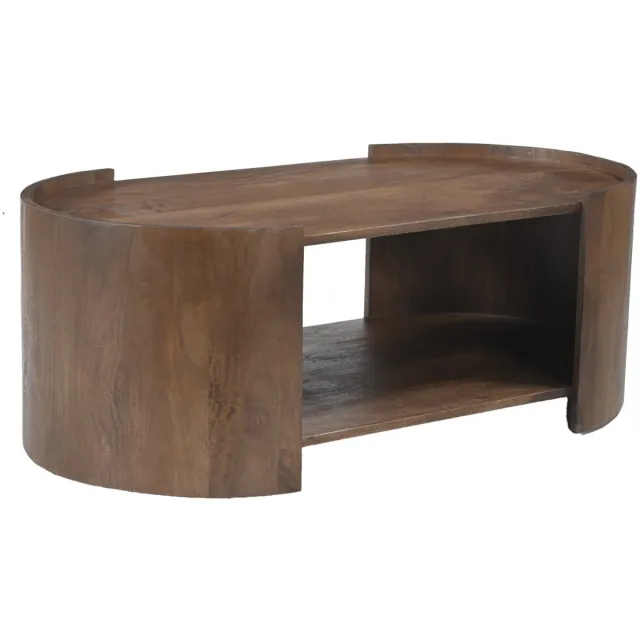 DÉJA Living Salontafel Xandrine Walnoot – Ovaal Mangohout – Donkerbruin – Japandi – 110x60x40 cm