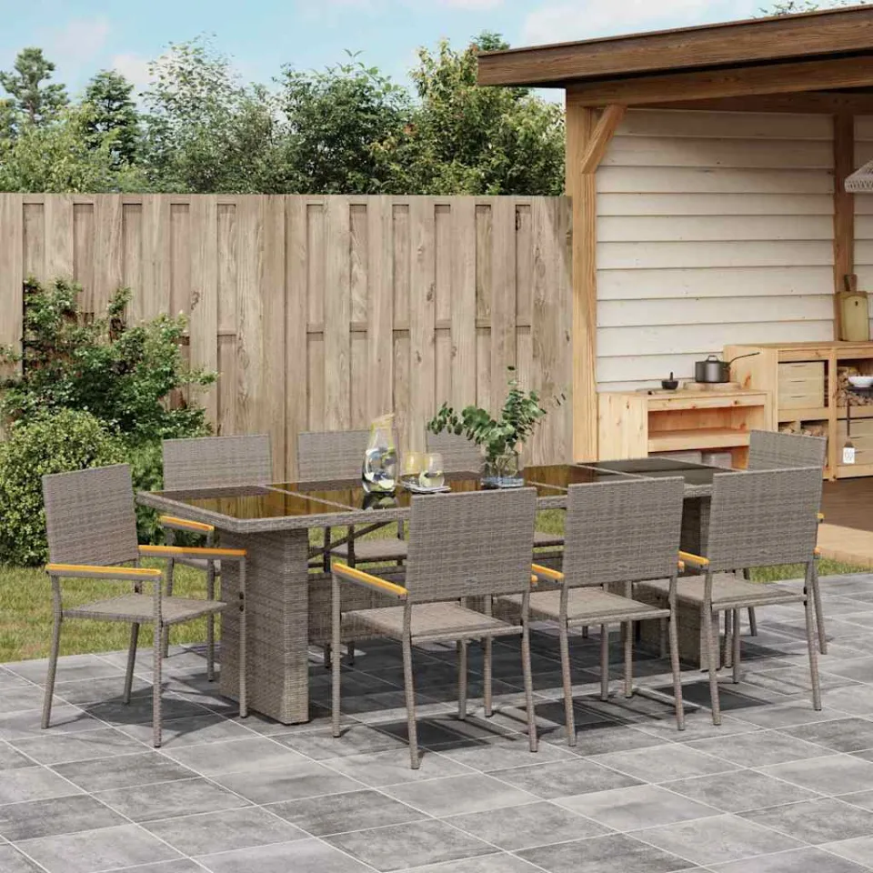 vidaXL Tuin eettafelset 9 st Grijs poly rattan, foto 3