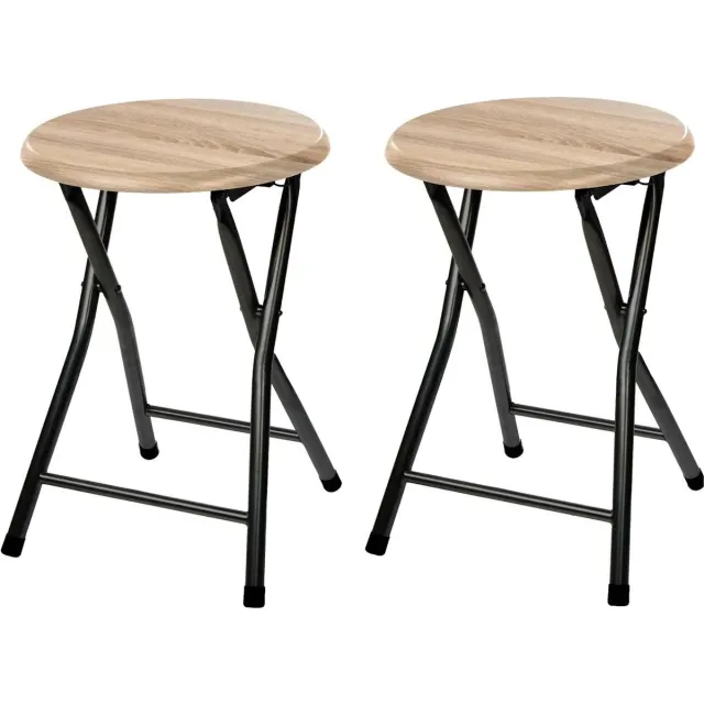 5Five® 5five Bijzet krukje/stoel - 4x stuks - Opvouwbaar - zwart/hout - 30 x 46 cm - krukken Beige