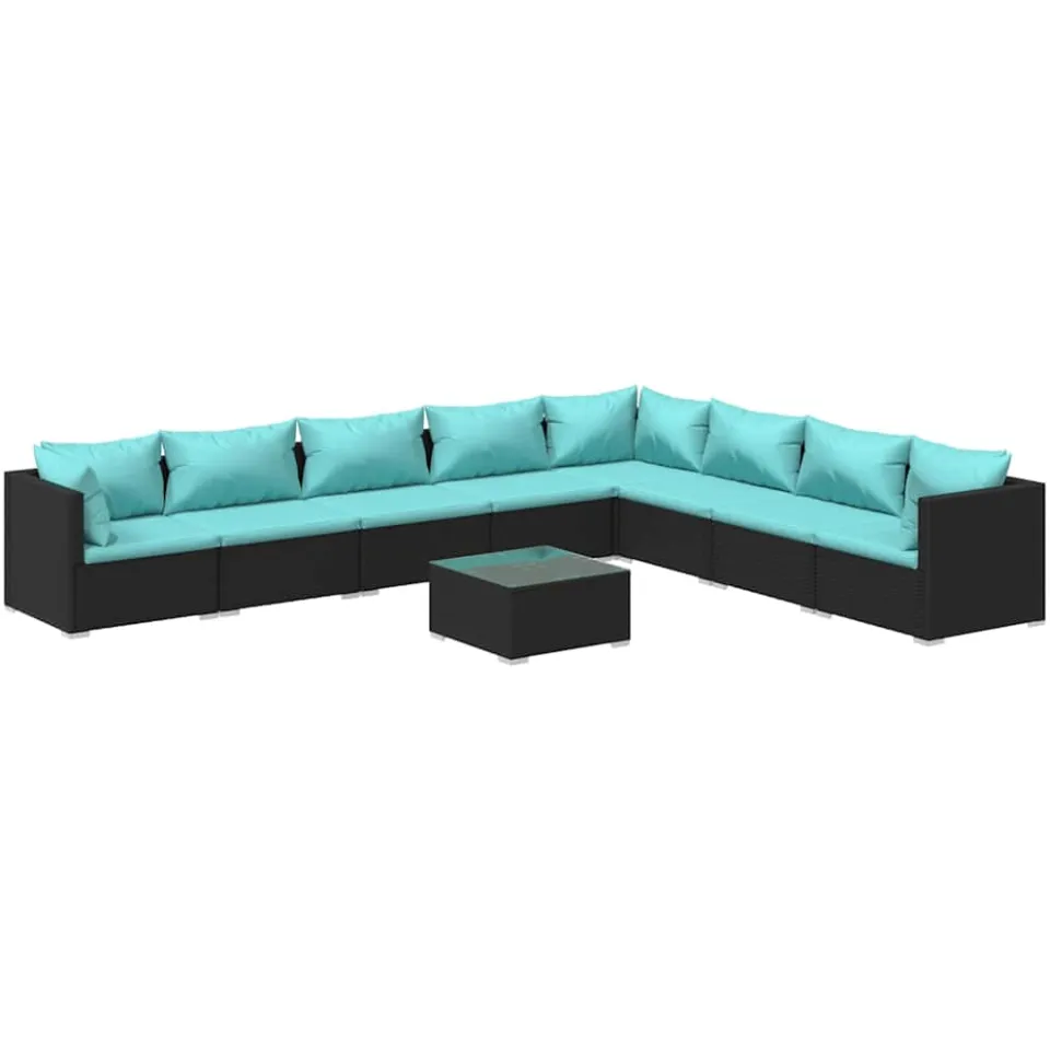 vidaXL 9-delige Loungeset met kussens poly rattan zwart