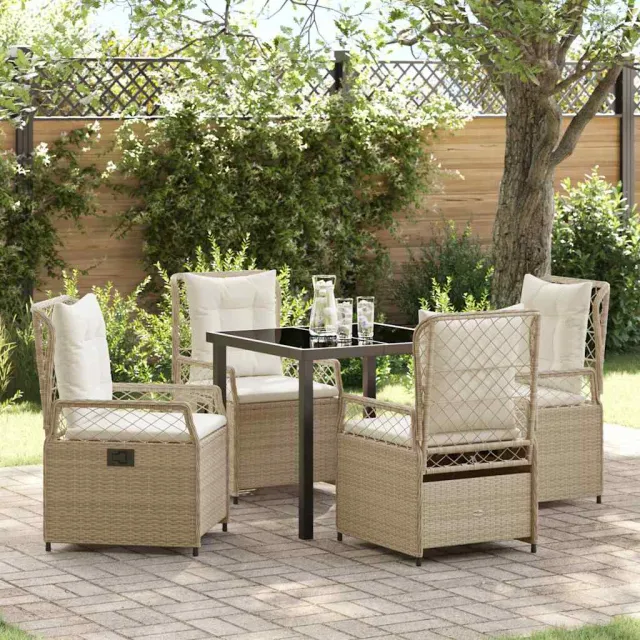 vidaXL Tuin eettafelset 5 st Beige en Crème Wit poly rattan