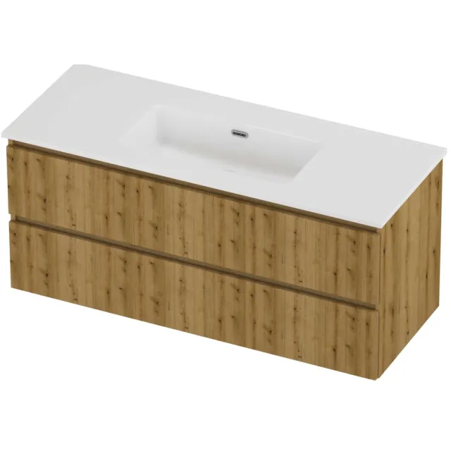 Proline Tribute Badmeubelset Porselein Elegant Zonder Kraangat 120x46x54 cm Glans Wit Urban Oak Eiken