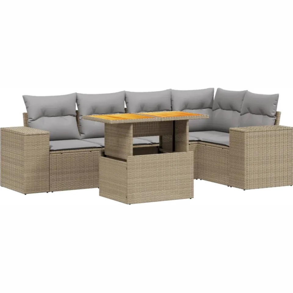 vidaXL 6-delige Loungeset met kussens poly rattan beige, foto 3