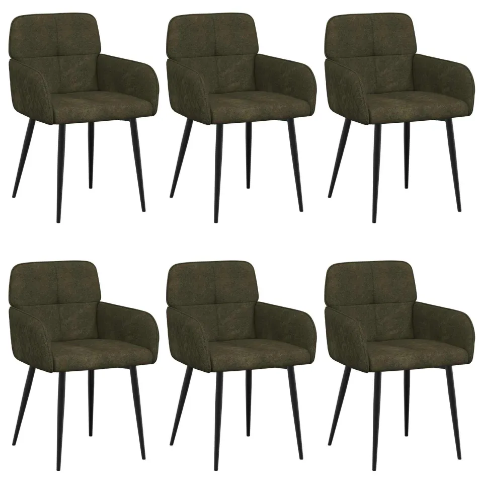 vidaXL Eettafelstoelen 6 st Nep Suede Leer Legergroen groen, foto 3