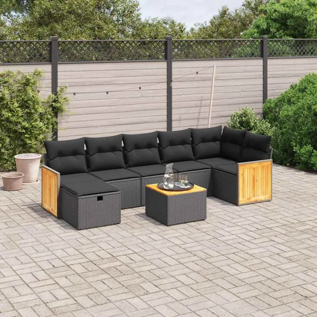vidaXL 8-delige Loungeset met kussens poly rattan zwart, foto 2