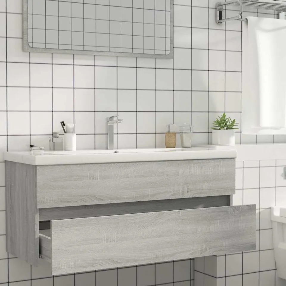 vidaXL Wastafelkast 100x38,5x45 cm bewerkt hout grijs sonoma eiken, foto 3