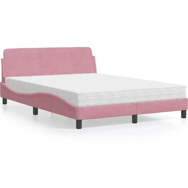 vidaXL Bed met matras "Dover" fluweel roze 140x190 cm