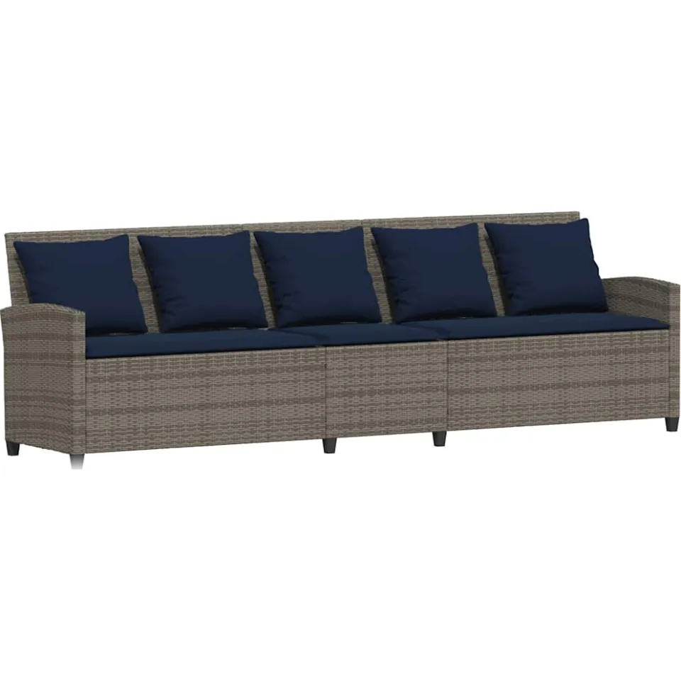 vidaXL Tuinbank 5-zits met kussens poly rattan grijs