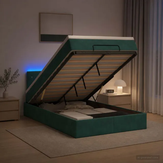 vidaXL Ottoman Bed met Matrassen en LED Donkergroen 120 x 190 cm groen