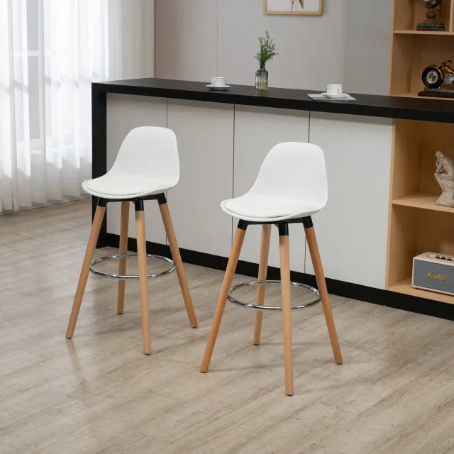 STILVORA Barkruk Set Van 2 Wit Met Rugleuning En Voetsteun 91 Cm Kunstleer Voor Keuken Eiland En Bar Met Houten Poten Scandinavische Stijl