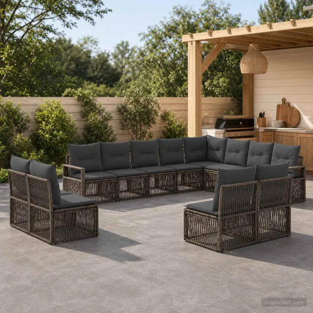 vidaXL Tuinbankenset 12 st 12-zits Grijs poly rattan