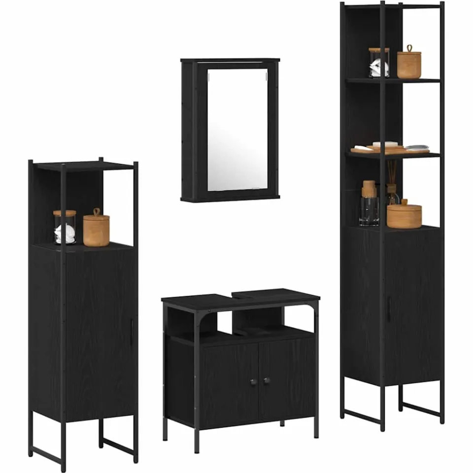vidaXL Badkamermeubelset 4 st Zwart Eiken 33 x 33 x 185,5 cm
