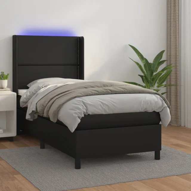 vidaXL Boxspring met matras en LED kunstleer zwart 90x190 cm