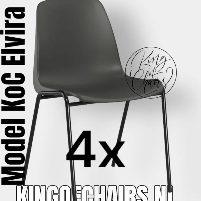King of Chairs set van 4- model KoC Elvira antraciet met zwart onderstel. Kantinestoel stapelstoel kuipstoel vergaderstoel tuinstoel kantine stoel stapel kantinestoelen stapelstoelen kuipstoelen stapelbare keukenstoel Helene eetkamerstoel