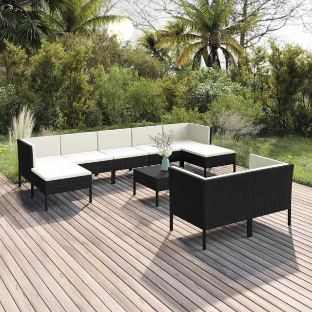 vidaXL 10-delige Loungeset met kussens poly rattan zwart, foto 2