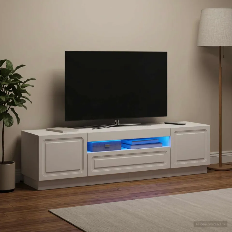 vidaXL LED tv-meubel Wit Bewerkt hout, foto 4