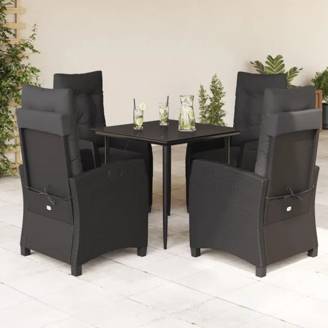 vidaXL 5-delige Tuinset met kussens poly rattan zwart, foto 2