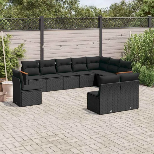 vidaXL 10-delige Loungeset met kussens poly rattan zwart, foto 2
