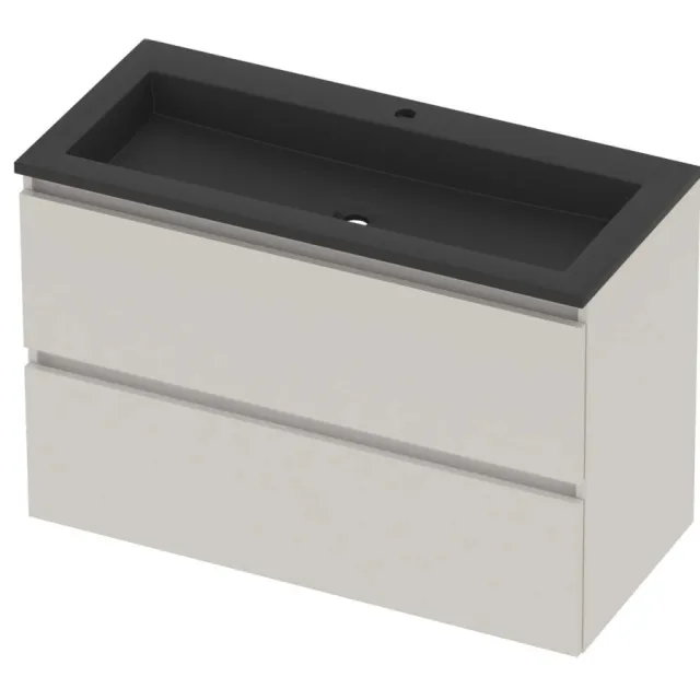 Basic-Line Aura 46 Badmeubelset Acryl 1 Kraangat Greeploos 100x46x62 cm Ice White Mat Zwart
