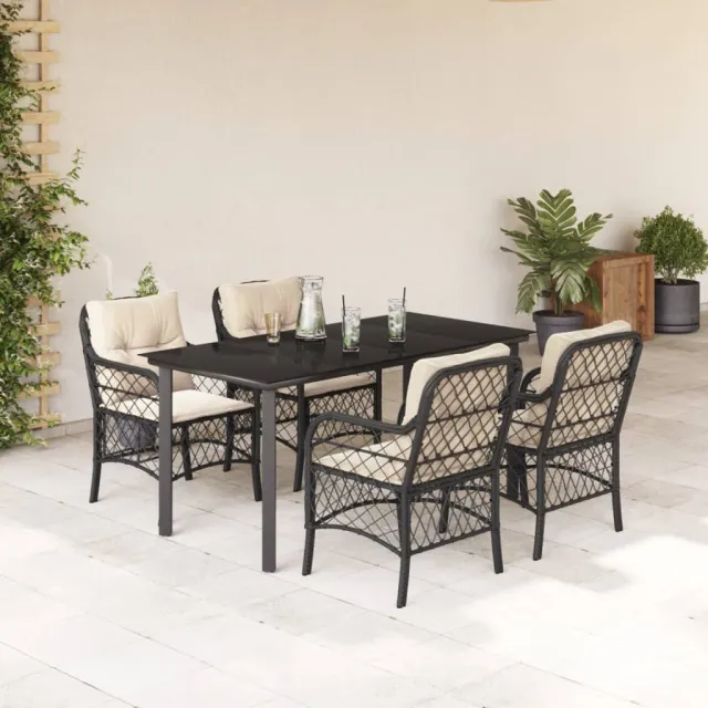 vidaXL 5-delige Tuinset met kussens poly rattan zwart, foto 2