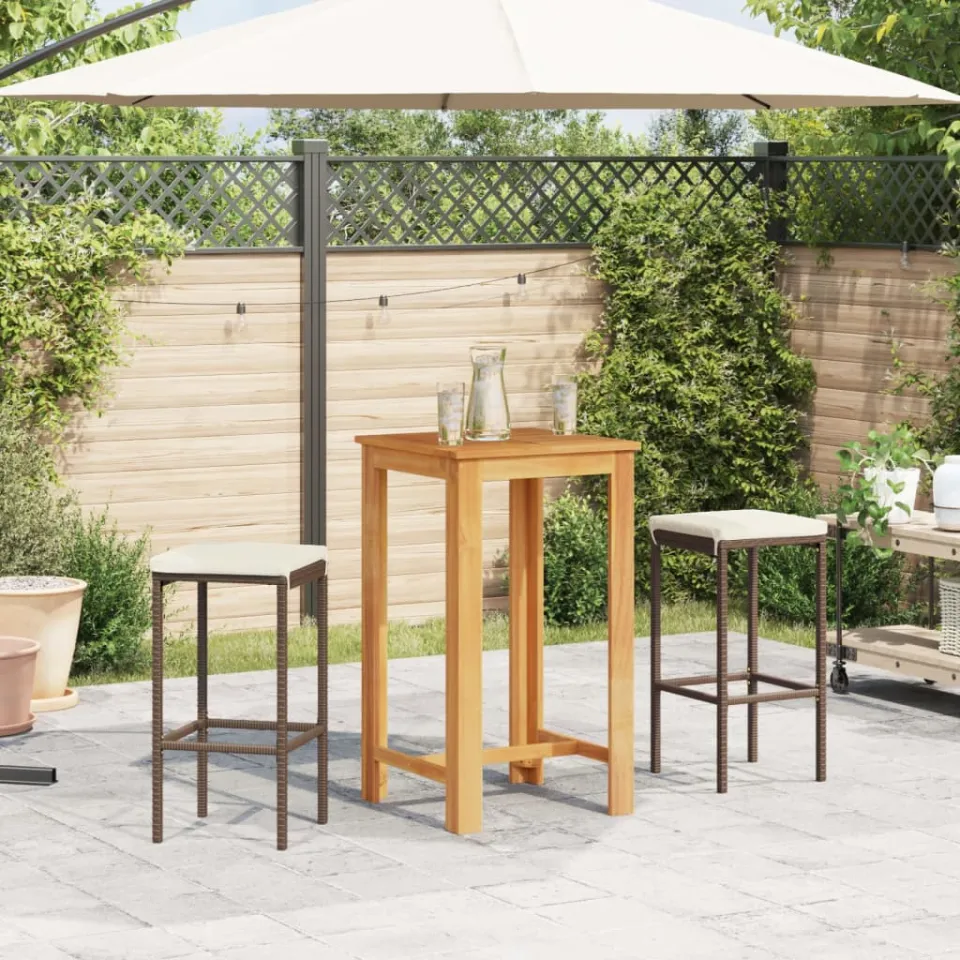 vidaXL 3-delige Tuinbarset massief acaciahout en poly rattan bruin, foto 2