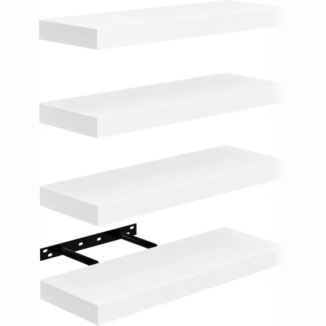 Unyqoos Set van vier witte MDF zwevende wandplanken voor diverse interieurstijlen