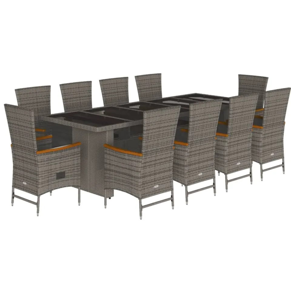vidaXL 11-delige Tuinset met kussens poly rattan grijs, foto 3