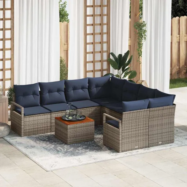 vidaXL Tuinbankenset 9 st Grijs poly rattan, foto 2