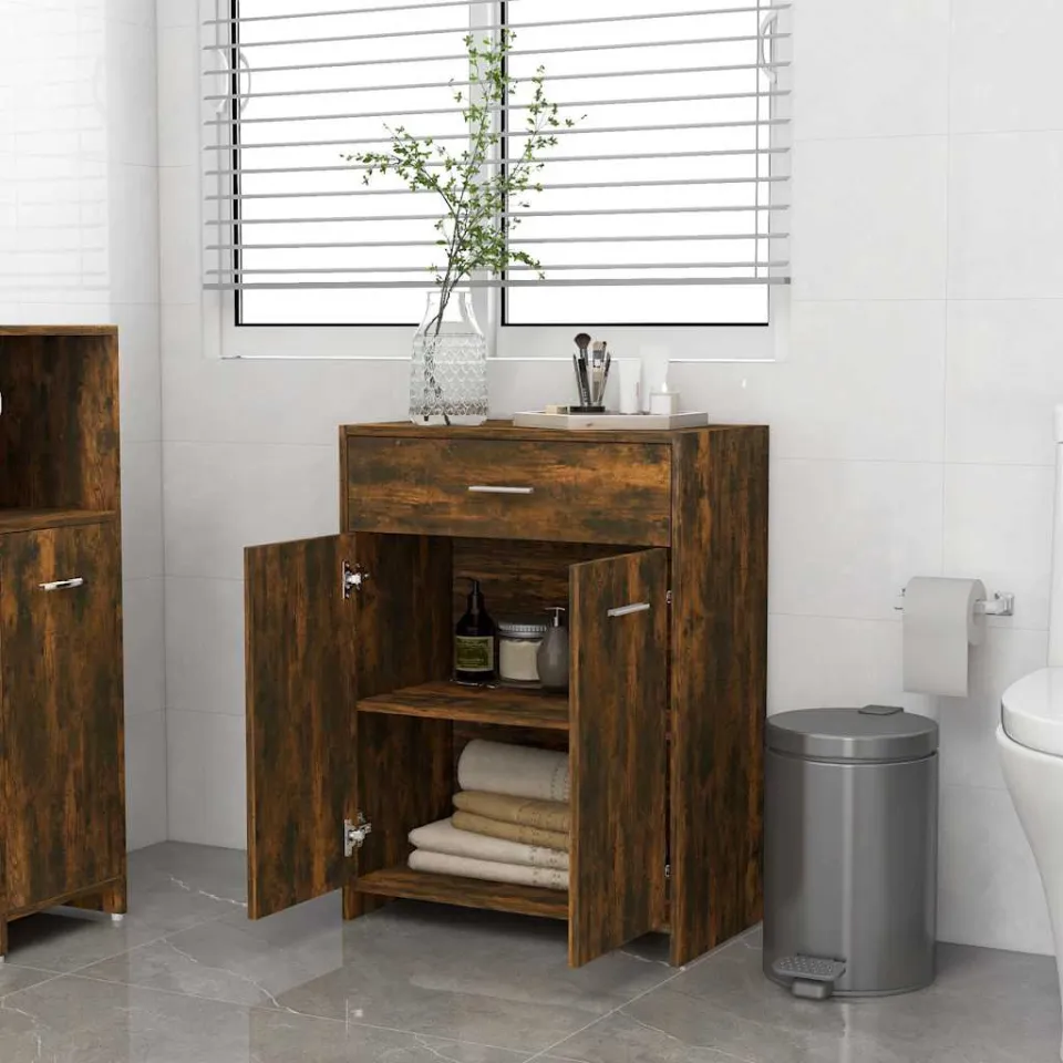 vidaXL Badkamerkast 60x33x80 cm bewerkt hout gerookt eikenkleurig, foto 2